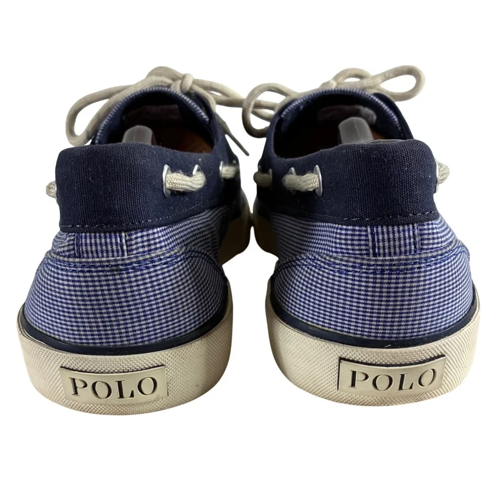 Polo Ralph Lauren Mens Gingham Canvas Boat Shoes Navy White Loafers
